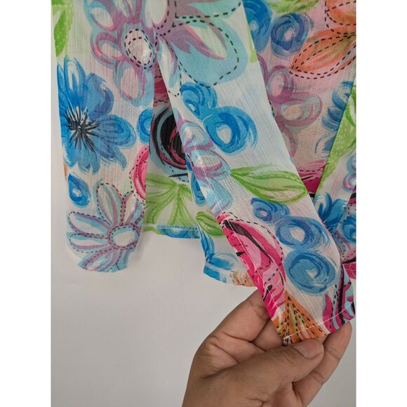 Vintage Tung Tai Button-Up Sheer Shirt Women Size 46 Abstract Floral Boho Retro - Picture 4 of 9